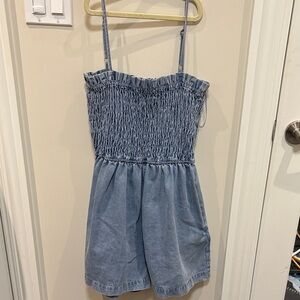 Women's Denim Blue Smocked Jumpsuit